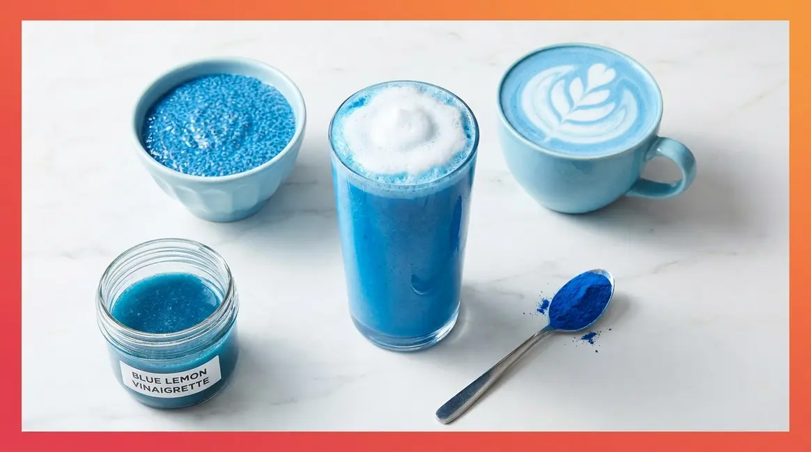 Cooking with Blue Majik spirulina — seven vibrant recipes including smoothie, latte, and chia pudding