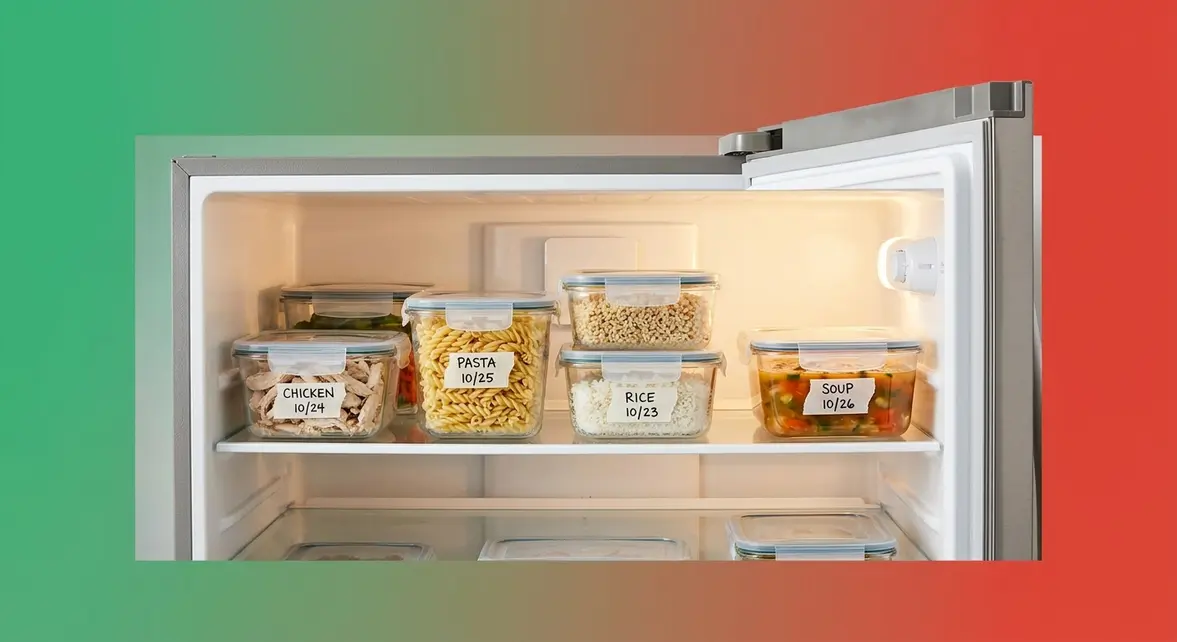 How long do leftovers last in the fridge — labeled food containers organized by date in refrigerator