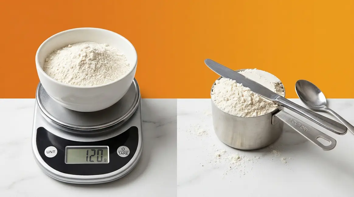 How to measure flour for baking correctly using a kitchen scale and spoon and level method